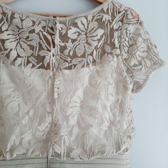 TADASHI SHOJI Embroidered Lace Cap Sleeve Blouson Knee Length Cream Dress Sz 6 - Picture 12 of 15